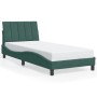 Estructura cama con luces LED terciopelo verde oscuro 90x200 cm