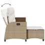 Sofá de jardín reclinable con cojines en forma de L beige