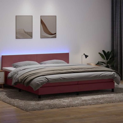 Cama box spring con colchón terciopelo rosa 180x210 cm