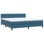 Cama box spring con colchón terciopelo azul oscuro 200x210 cm