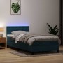 Cama box spring con colchón terciopelo azul oscuro 80x220 cm