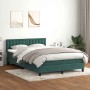 Cama box spring con colchón terciopelo verde oscuro 140x220 cm