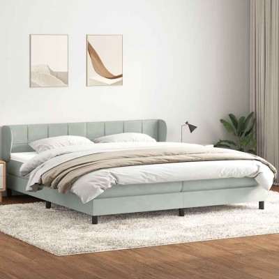 Cama box spring con colchones terciopelo gris claro 200x210 cm